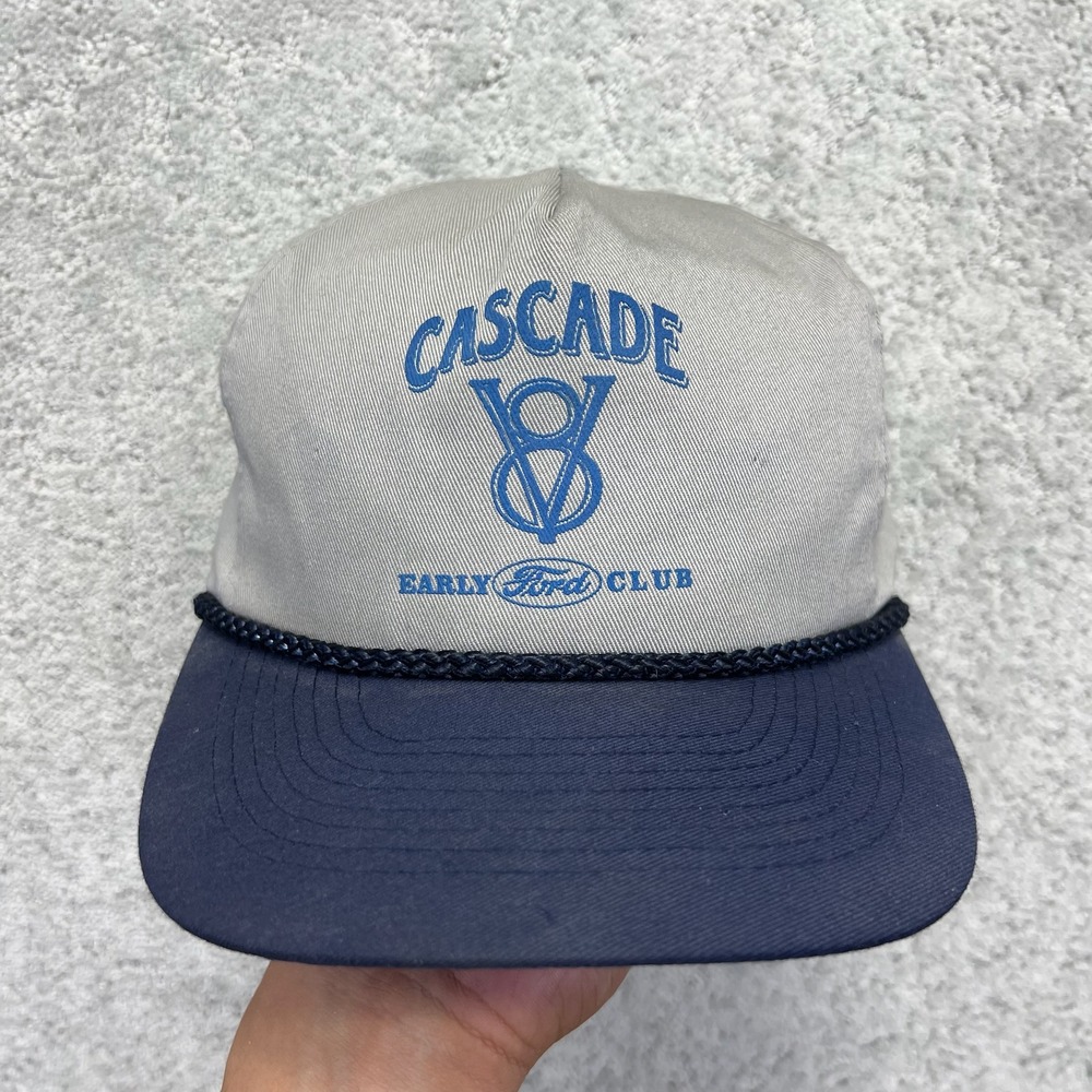 VINTAGE Otto Cap Trucker Hat Mens Gray Blue Cascade Early Ford V8 Club Snapback